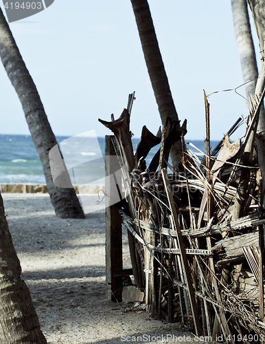 Image of little vietnamese house on seacoast among palms and sand