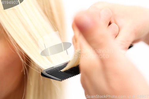 Image of Hairdressing Hairdresser combing woman