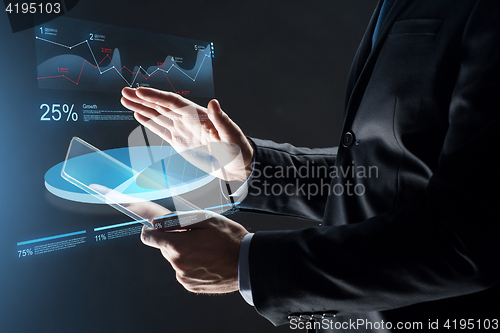 Image of close up of businessman with transparent tablet pc