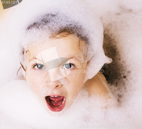 Image of little cute boy in bathroom 