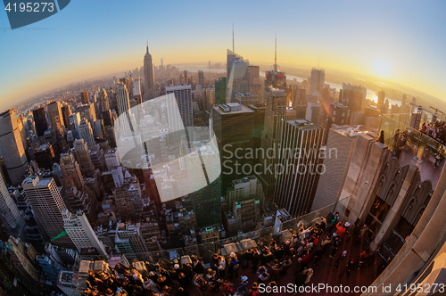 Image of New York City Manhattan skyline in sunset.