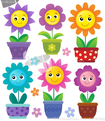 Image of Flowerpots with smiling flowers set 1