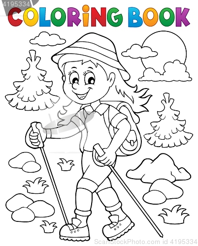 Image of Coloring book woman hiker theme 1