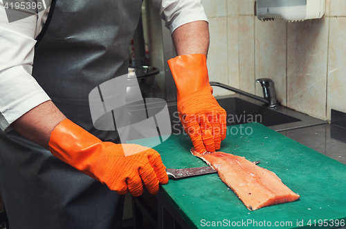 Image of cutting salmon fish