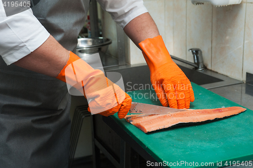 Image of cutting salmon fish