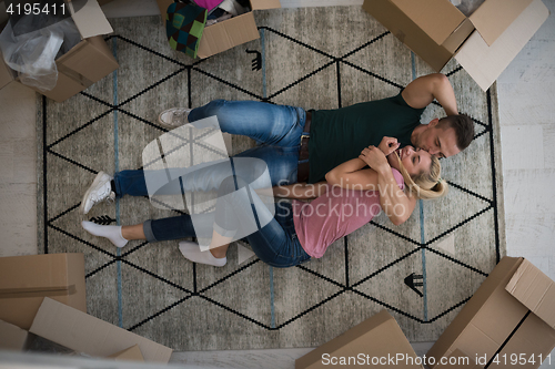 Image of Top view of attractive young couple