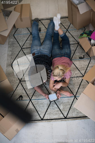 Image of Top view of attractive young couple