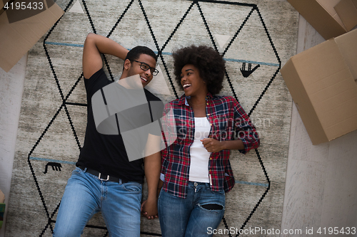 Image of Top view of attractive young African American couple