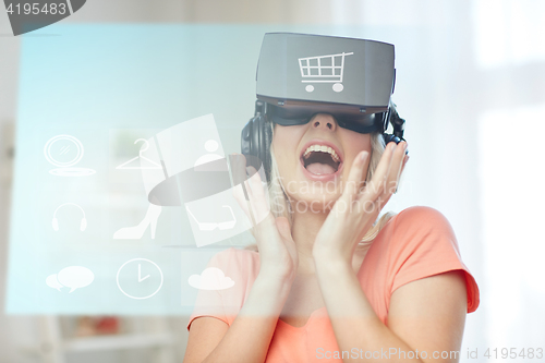 Image of woman in virtual reality headset or 3d glasses