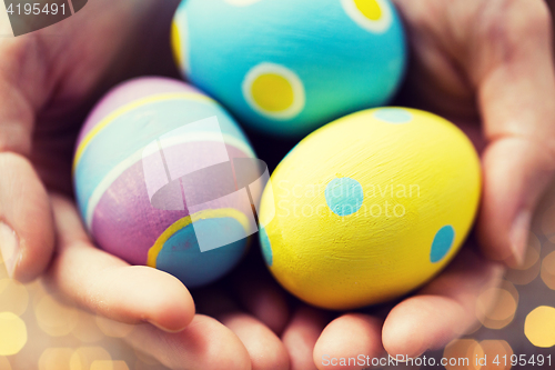 Image of close up of colored easter eggs