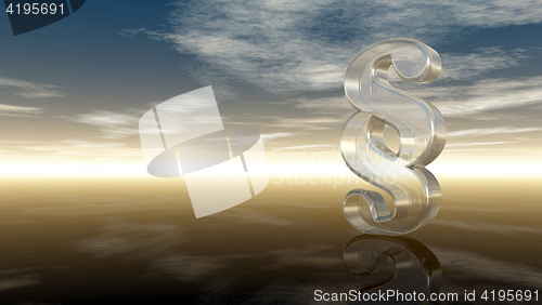 Image of glass paragraph symbol under cloudy sky - 3d rendering