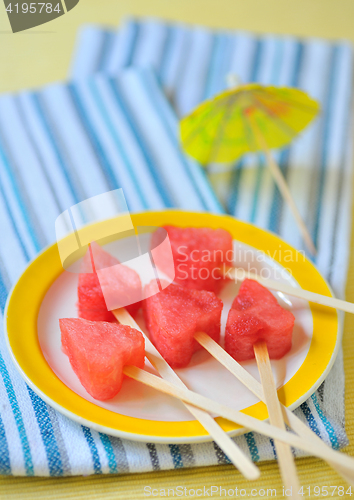 Image of Piece of watermelon hearts shapes