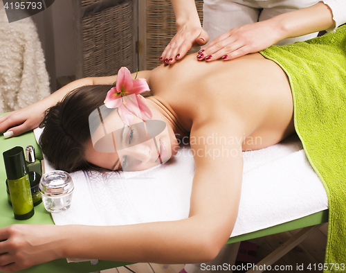 Image of stock photo attractive lady getting spa treatment in salon, healthcare people concept 