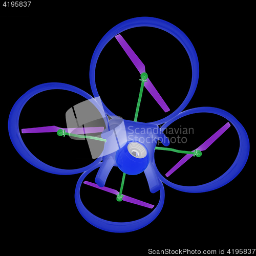 Image of Drone, quadrocopter, with photo camera flying. 3d render