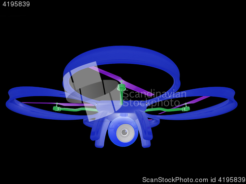 Image of Drone, quadrocopter, with photo camera flying. 3d render