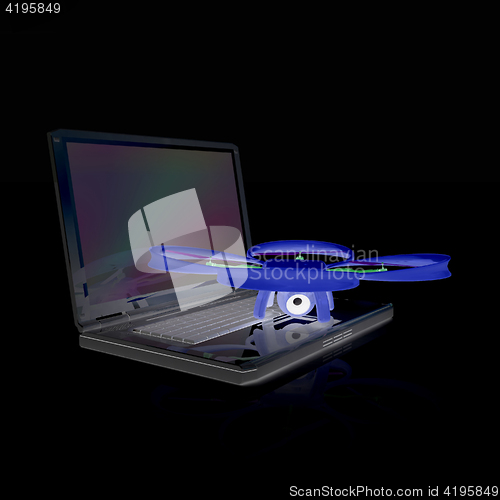 Image of Drone and laptop. 3D render