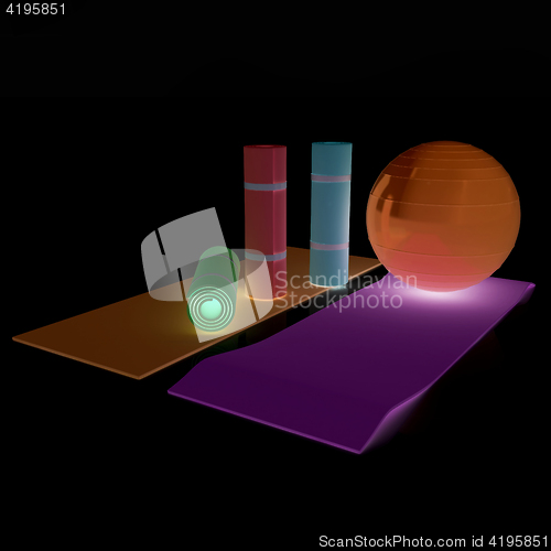 Image of karemat and fitness ball. 3D illustration