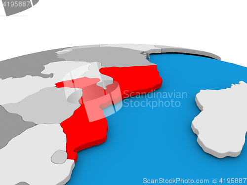 Image of Mozambique on globe in red