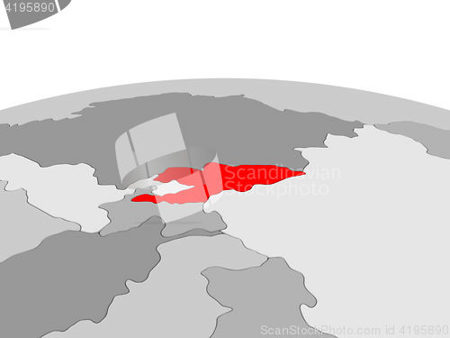 Image of Kyrgyzstan on globe in red
