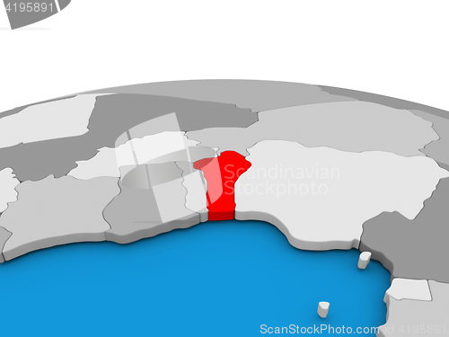 Image of Benin on globe in red