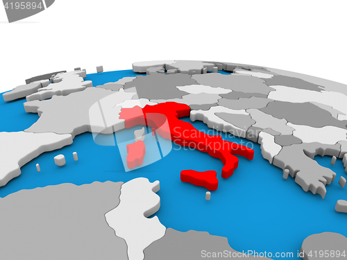 Image of Italy on globe in red