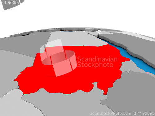 Image of Sudan on globe in red