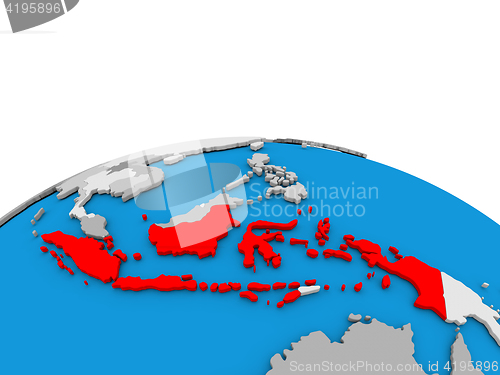 Image of Indonesia on globe in red