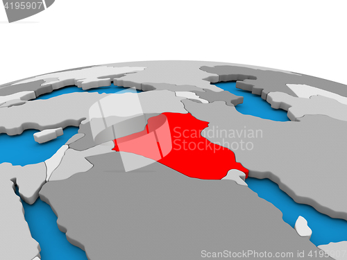 Image of Iraq on globe in red