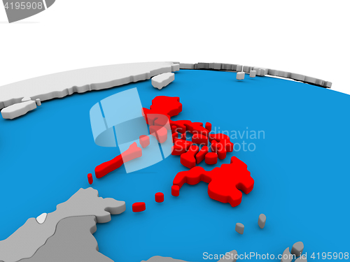 Image of Philippines on globe in red