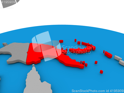 Image of Papua New Guinea on globe in red