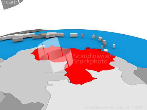 Image of Venezuela on globe in red