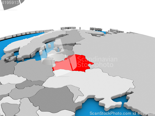 Image of Belarus on globe in red