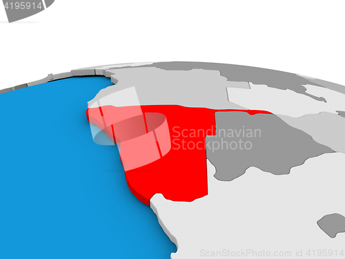 Image of Namibia on globe in red