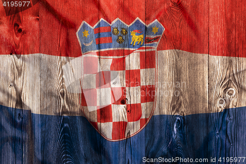 Image of National flag of Croatia, wooden background