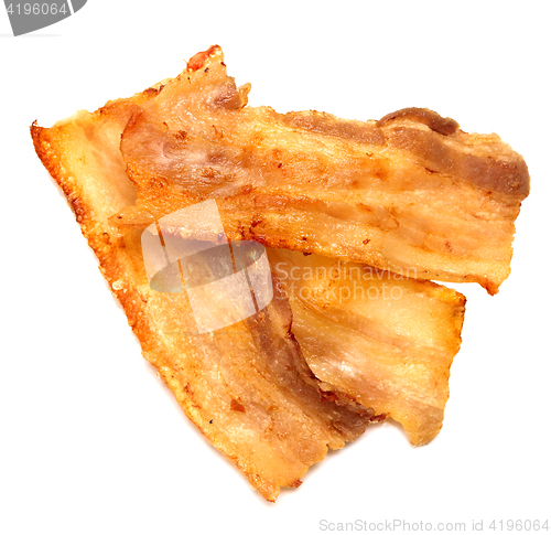 Image of fried bacon on white