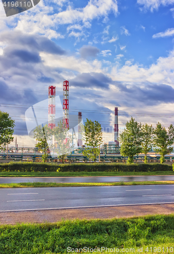 Image of Oil Refinery At Sunny Day