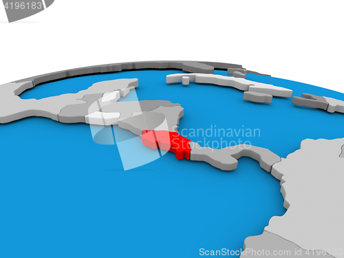 Image of Costa Rica on globe in red