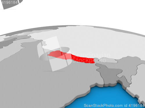 Image of Nepal on globe in red