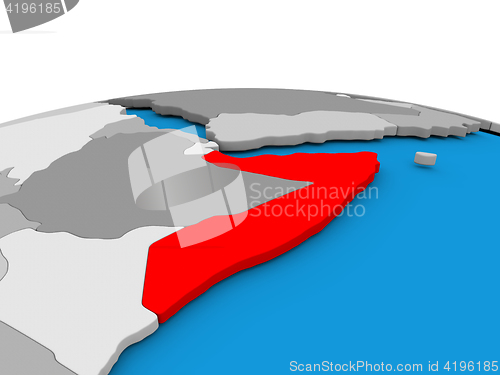 Image of Somalia on globe in red