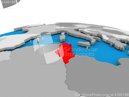 Image of Tunisia on globe in red
