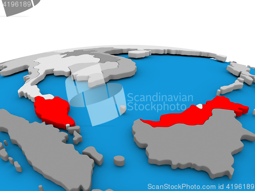 Image of Malaysia on globe in red