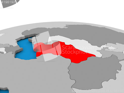 Image of Turkmenistan on globe in red