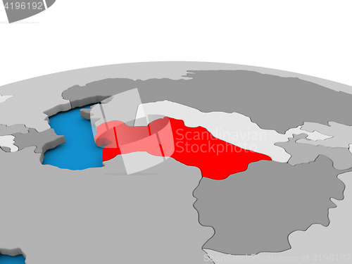 Image of Turkmenistan on globe in red