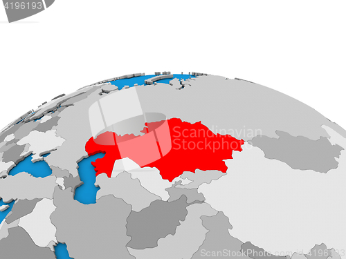 Image of Kazakhstan on globe in red