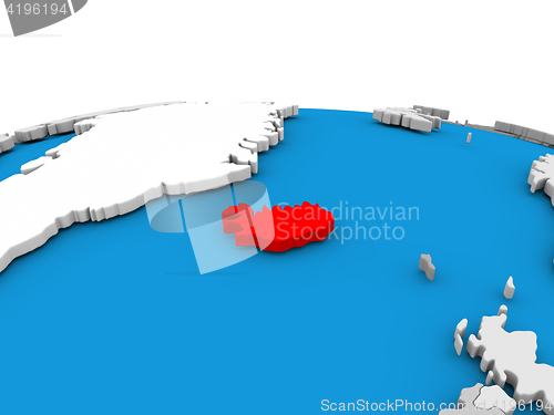 Image of Iceland on globe in red