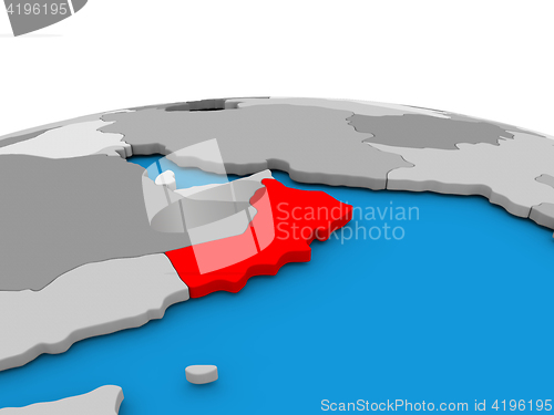 Image of Oman on globe in red