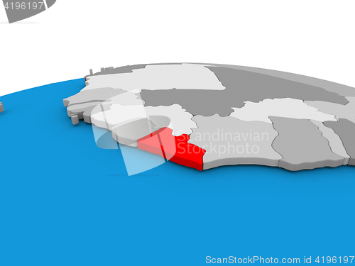 Image of Liberia on globe in red