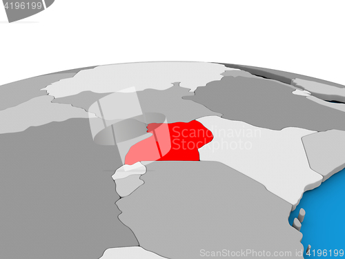 Image of Uganda on globe in red