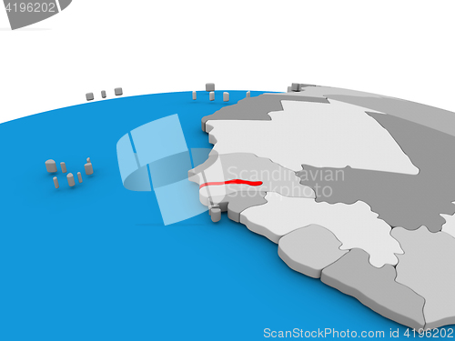 Image of Gambia on globe in red
