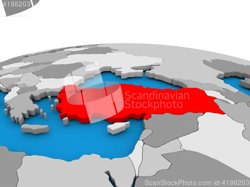 Image of Turkey on globe in red